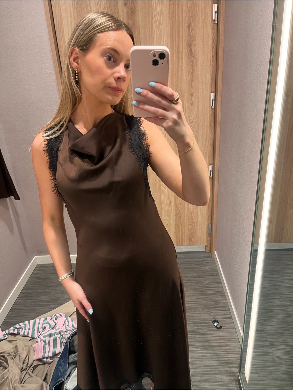M&S Brown Satin and Lace Dress - Picture 2 of 5